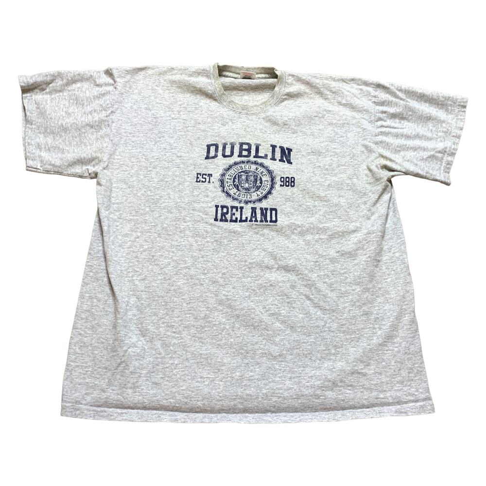 Vintage Dublin Ireland Grey Short Sleeve Graphic Crewneck Tee Shirt XL Casual
